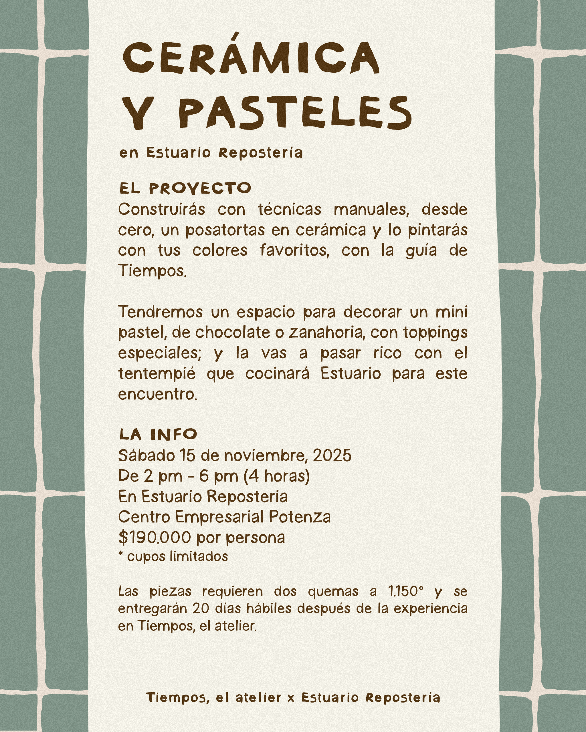 Cerámica y Pasteles en Estuario Repostería | 15 noviembre 2025